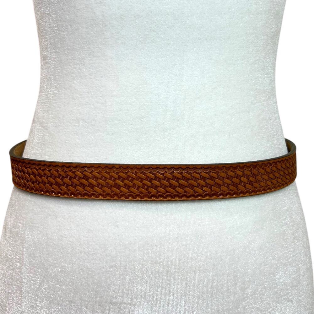 Nocona Men's Western Statement Leather Belt, Tooled Basketweave Brown, Size 30 - Picture 3 of 10